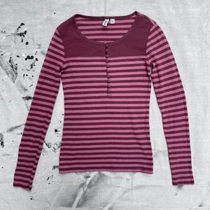 Stripe plum long sleeve with button down front